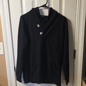 Black Button-Accent Hoodie